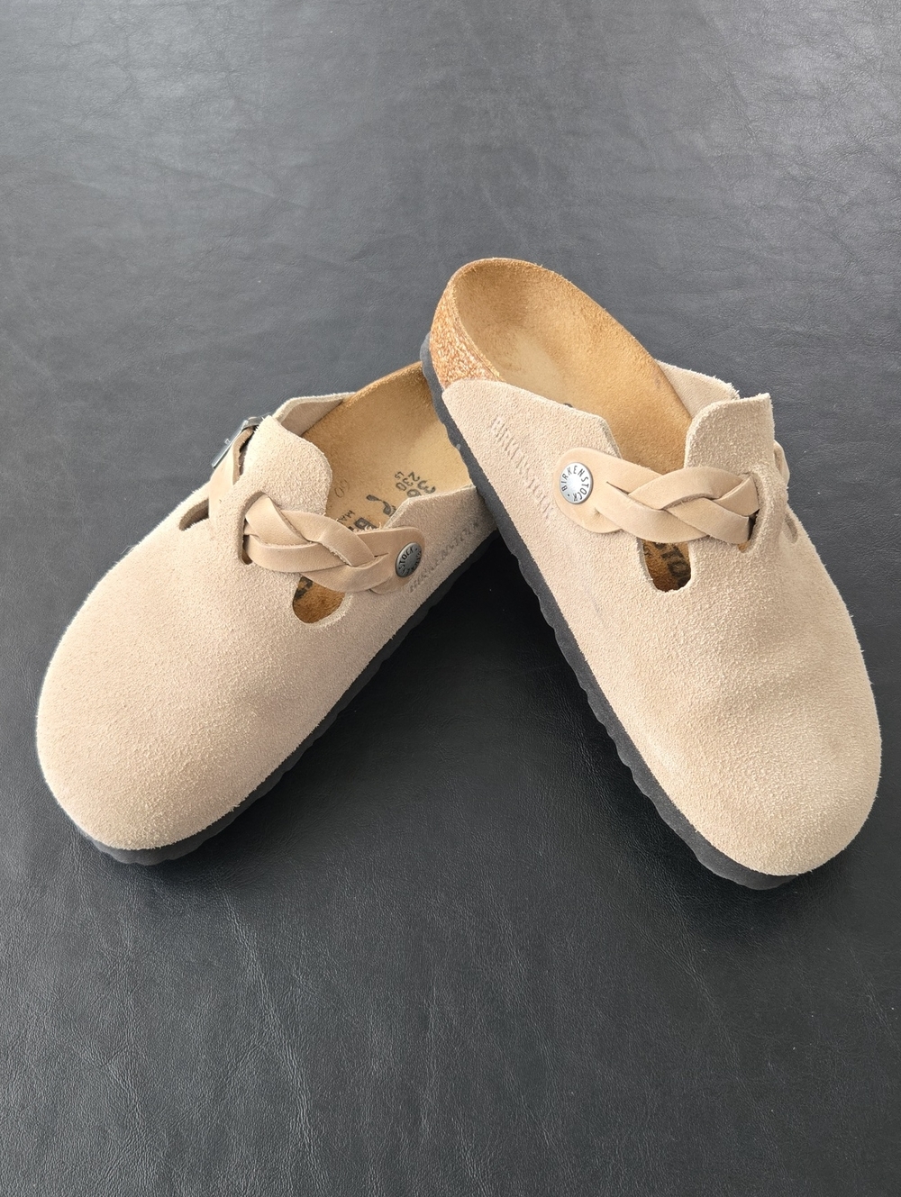 Birkenstock Suede Braided Clog Mules - Light Tan